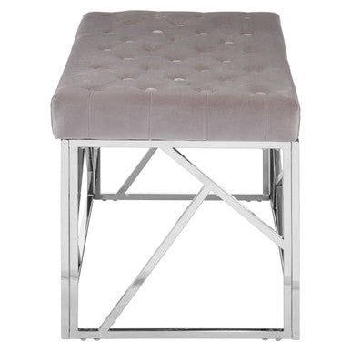 Allure Mink Velvet Bench with Silver Finish Frame