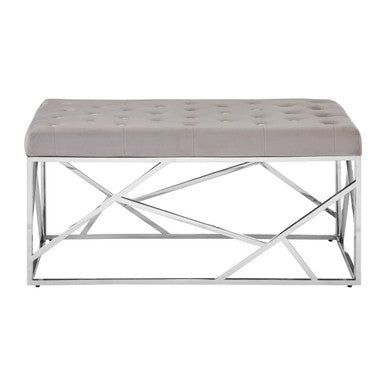 Allure Mink Velvet Bench with Silver Finish Frame
