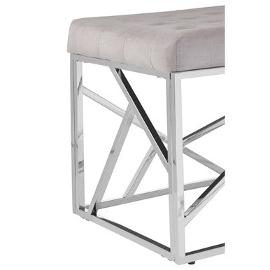 Allure Mink Velvet Bench with Silver Finish Frame