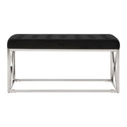 Allure Black Tufted Seat And Silver Finish Bench