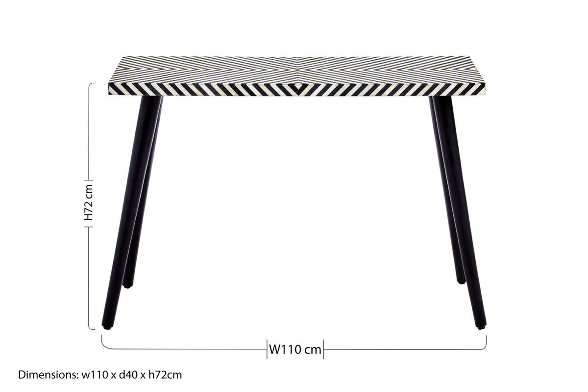 Boho Black and White Bone Inlay Console Table with Metal Legs