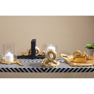 Boho Black and White Bone Inlay Console Table with Metal Legs