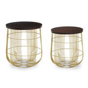 Agra Set Of 2 Side Tables In Mango Wood And Brass Finish