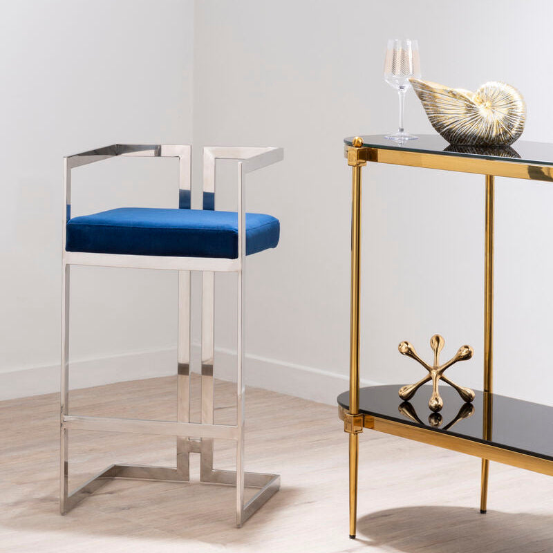 Azalea Blue Velvet Bar Stool With Silver Frame