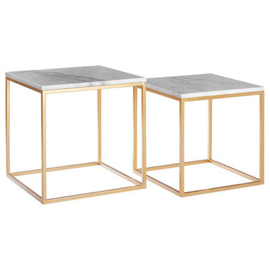 Avantis Set Of 2 Square Marble and Gold Nesting Tables