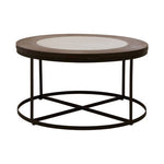 Vasco Wood and Marble Top Coffee Table with Black Iron Base