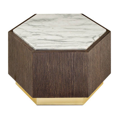 Villi Hexagon Dark Oak and Marble Side Table