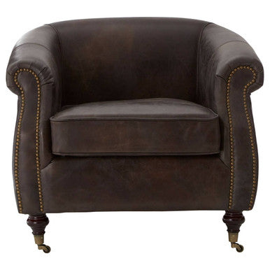 Victor Dark Grey Brown Leather Curved Armchair