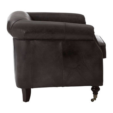 Victor Dark Grey Brown Leather Curved Armchair