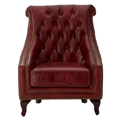 Victor Deep Red Leather Lounge Chair with Tufted Back