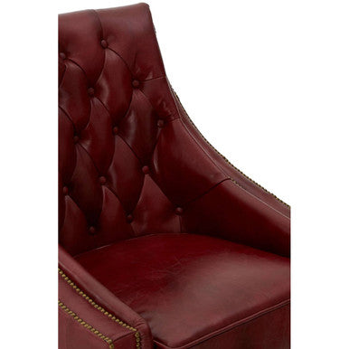 Victor Deep Red Leather Lounge Chair with Tufted Back