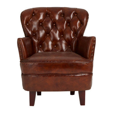 Victor Brown Leather Armchair with Button Tufted Back