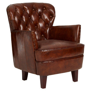 Victor Brown Leather Armchair with Button Tufted Back