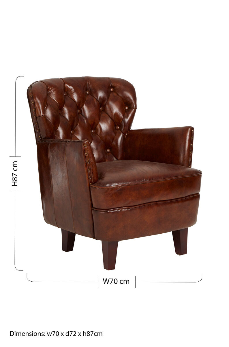 Victor Brown Leather Armchair with Button Tufted Back