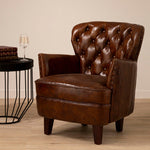 Victor Brown Leather Armchair with Button Tufted Back