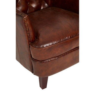 Victor Brown Leather Armchair with Button Tufted Back