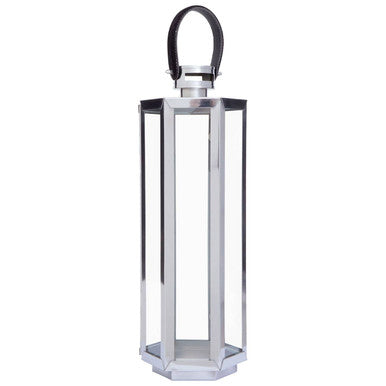 Herber Medium Silver Hexagonal Lantern with Hair on Leather Handle
