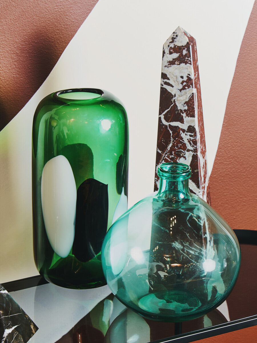 Hania Small Green Glass Vase with Abstract Pattern