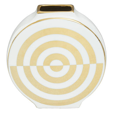 Curva Gold and White Ceramic Round Vase