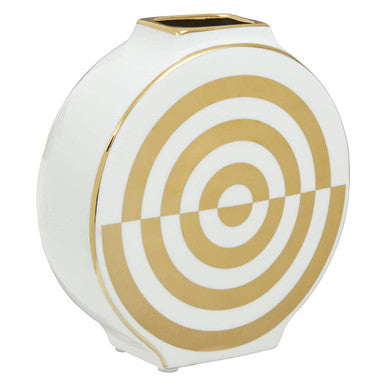 Curva Gold and White Ceramic Round Vase
