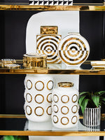 Curva Gold and White Ceramic Round Vase