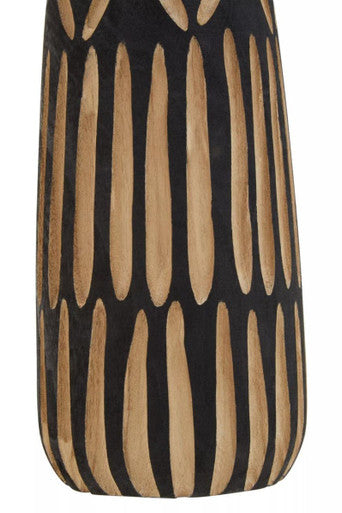 Arlo Large Wooden Engraved Vase In Black And Natural