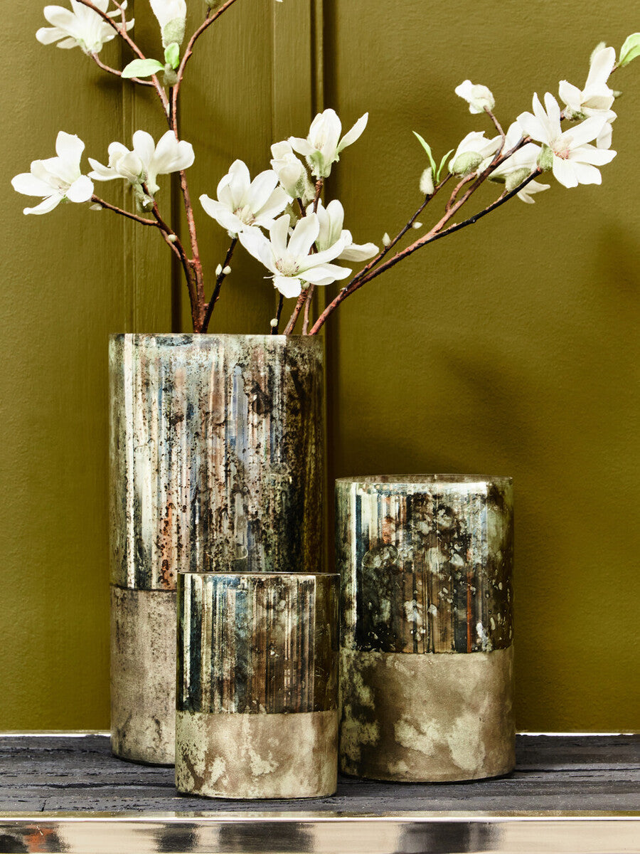 Gaia Large Glass Vase in Metallic Antique Finish