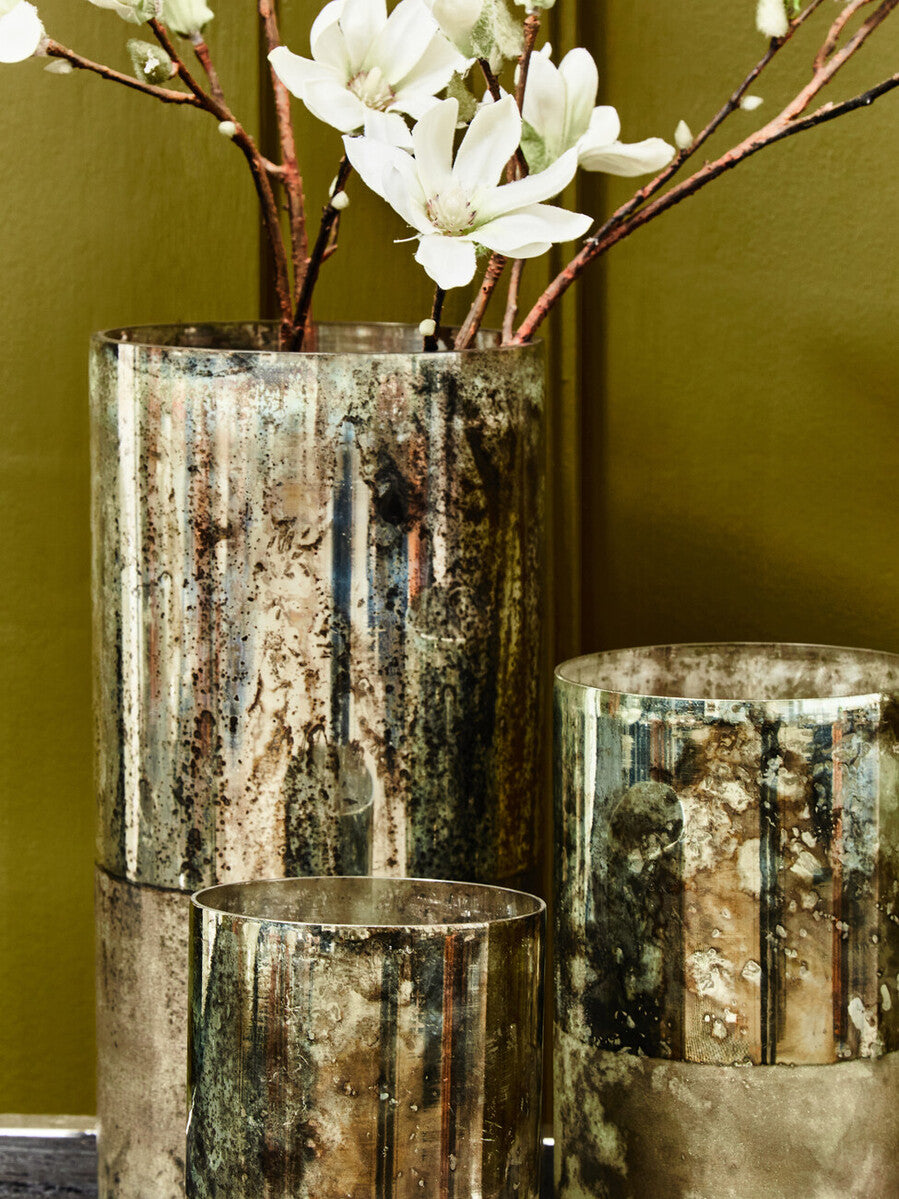 Gaia Large Glass Vase in Metallic Antique Finish