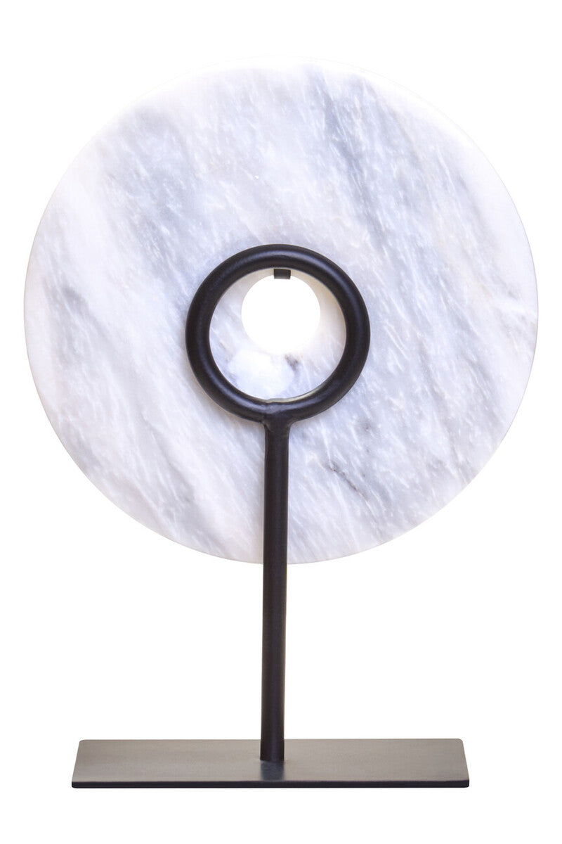 Zoro Small Round Dia 20cm White Marble Disc Sculpture