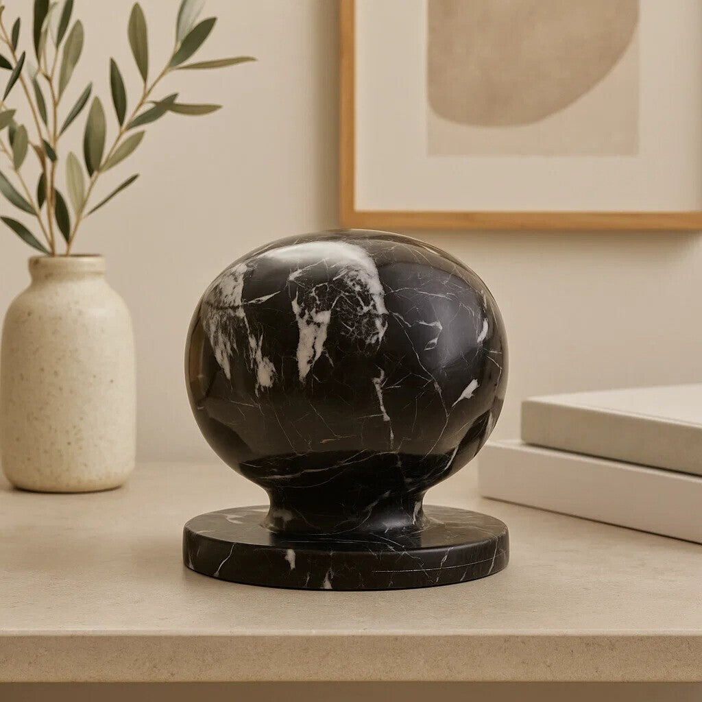 Zoro Black and White Veined Marble Ball Sculpture