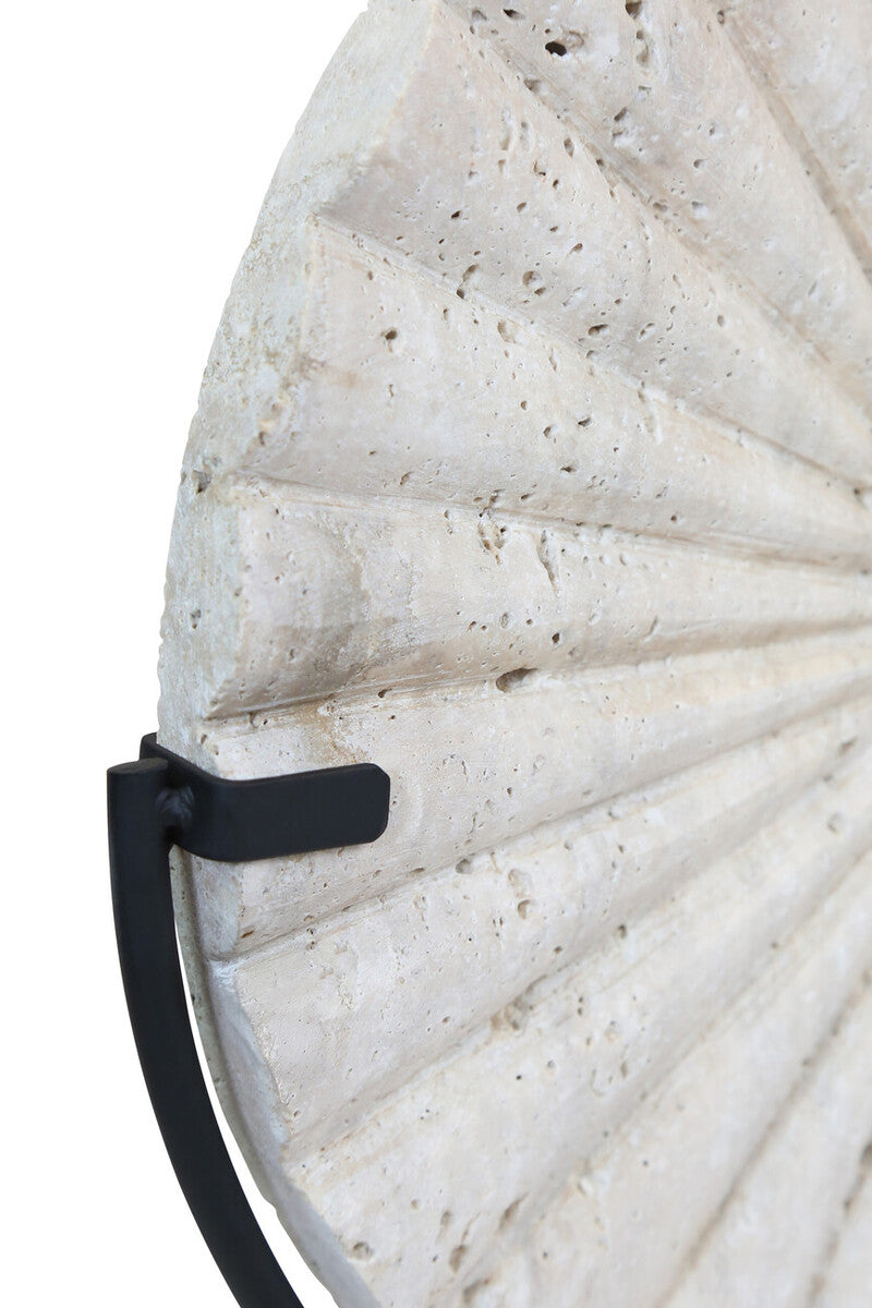 Tibor Travertine Disc Sculpture With Black Metal Base