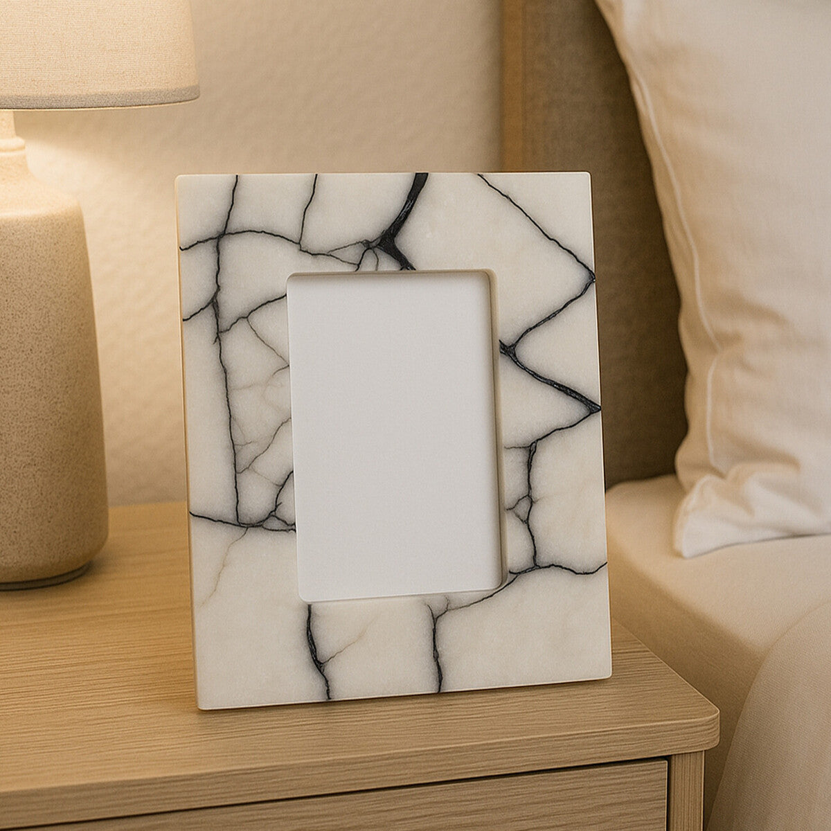 Marmara White and Black Marble 4In X 6In Small Photo Frame
