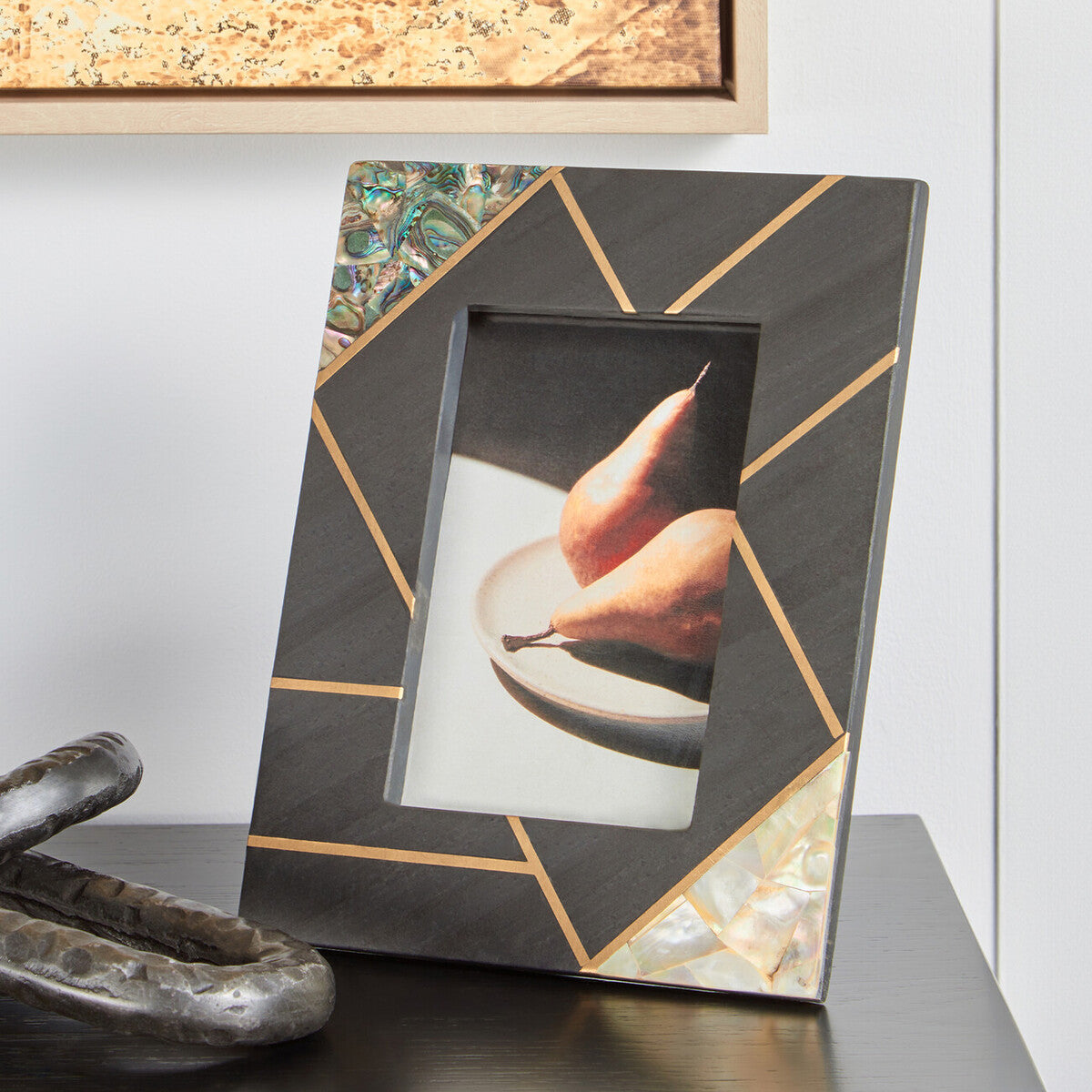 Oriana 4In X 6In Mother of Pearl and Gold Inlay Small Photo Frame