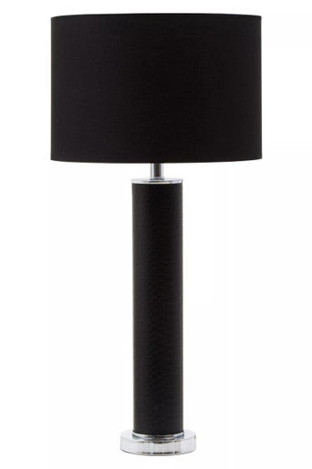 Hanah Black Snake Leather Effect Table Lamp with Chrome Base