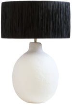 Carta White Papier Mache Table Lamp With Black Raffia Shade
