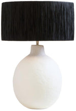 Carta White Papier Mache Table Lamp With Black Raffia Shade