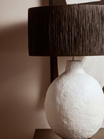 Carta White Papier Mache Table Lamp With Black Raffia Shade