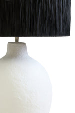 Carta White Papier Mache Table Lamp With Black Raffia Shade