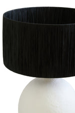 Carta White Papier Mache Table Lamp With Black Raffia Shade