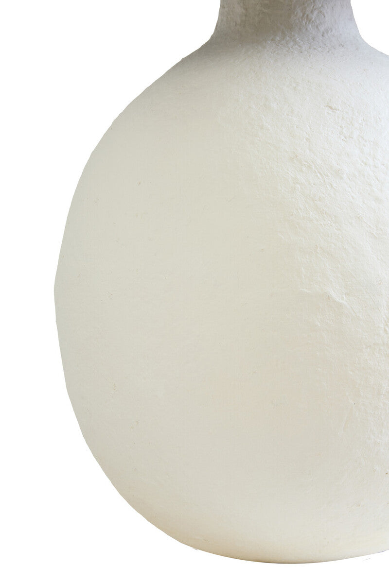 Carta White Papier Mache Table Lamp With Black Raffia Shade