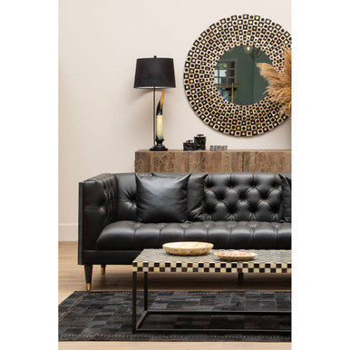 Bosie Safira Large Black Hair on Leather Patchwork Rug With Gold Studs