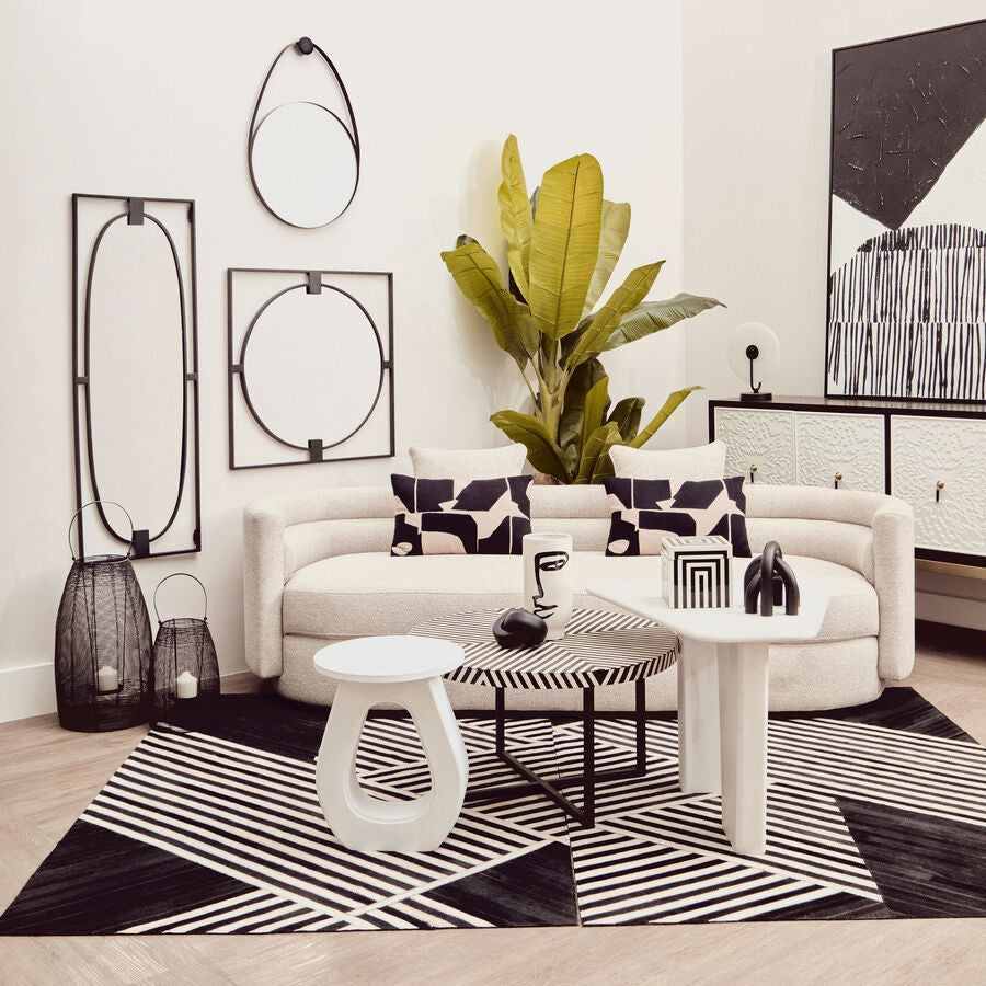 Bosie Safira Large Black And White Hair on Leather Rug