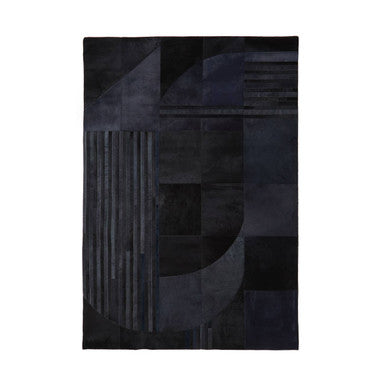Bosie Safira Small Black And Grey Deco Hair on Leather Rug