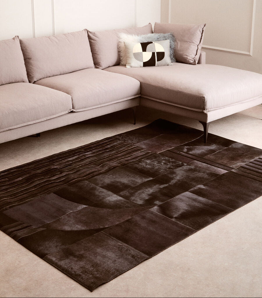 Bosie Safira Large Deco Black And Grey Hair on Leather Rug