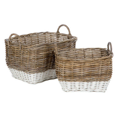 Hampstead Set of Two Natural Rattan Rectangle Storage Baskets