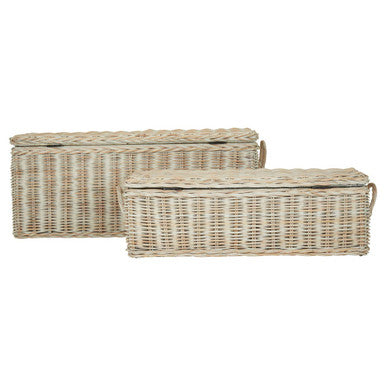 Argento Whitewash Rattan Storage Boxes-Set of 2