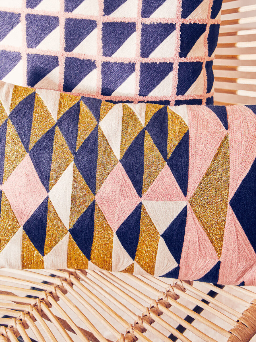 Bosie Ozella Grid Design Embroidered Cushion