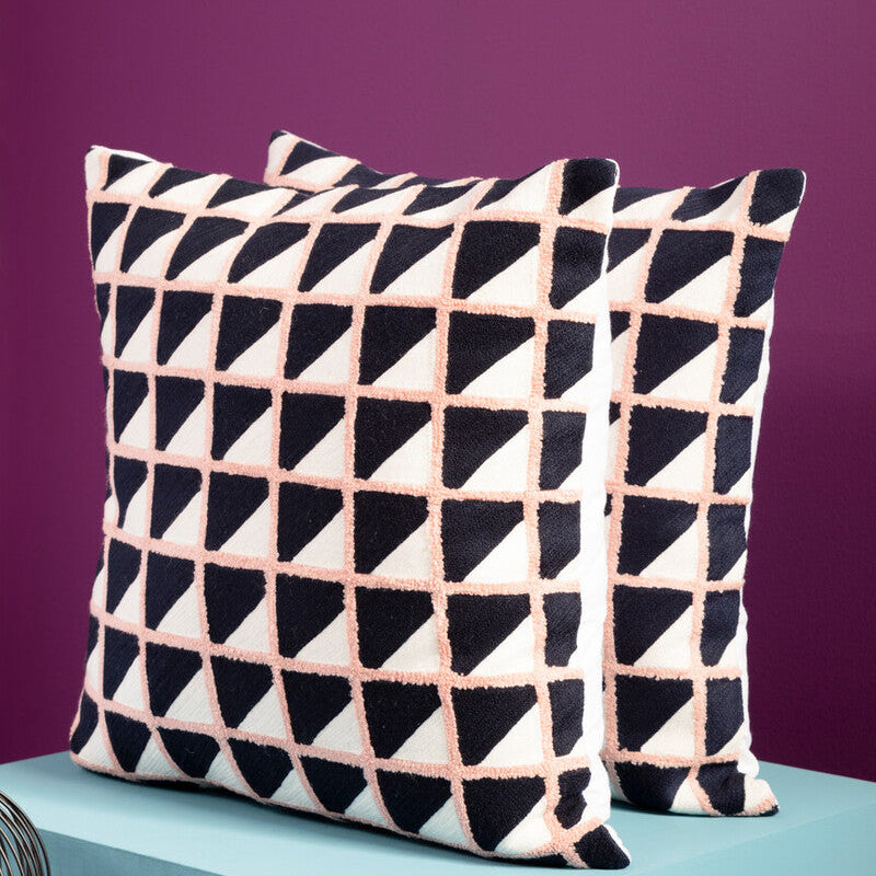 Bosie Ozella Grid Design Embroidered Cushion