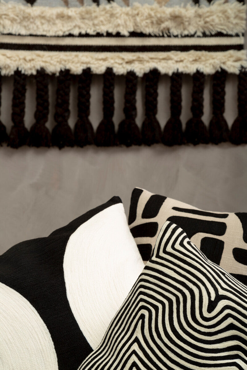 Bosie Ozella Black And White Embroidered Rectangular Cushion