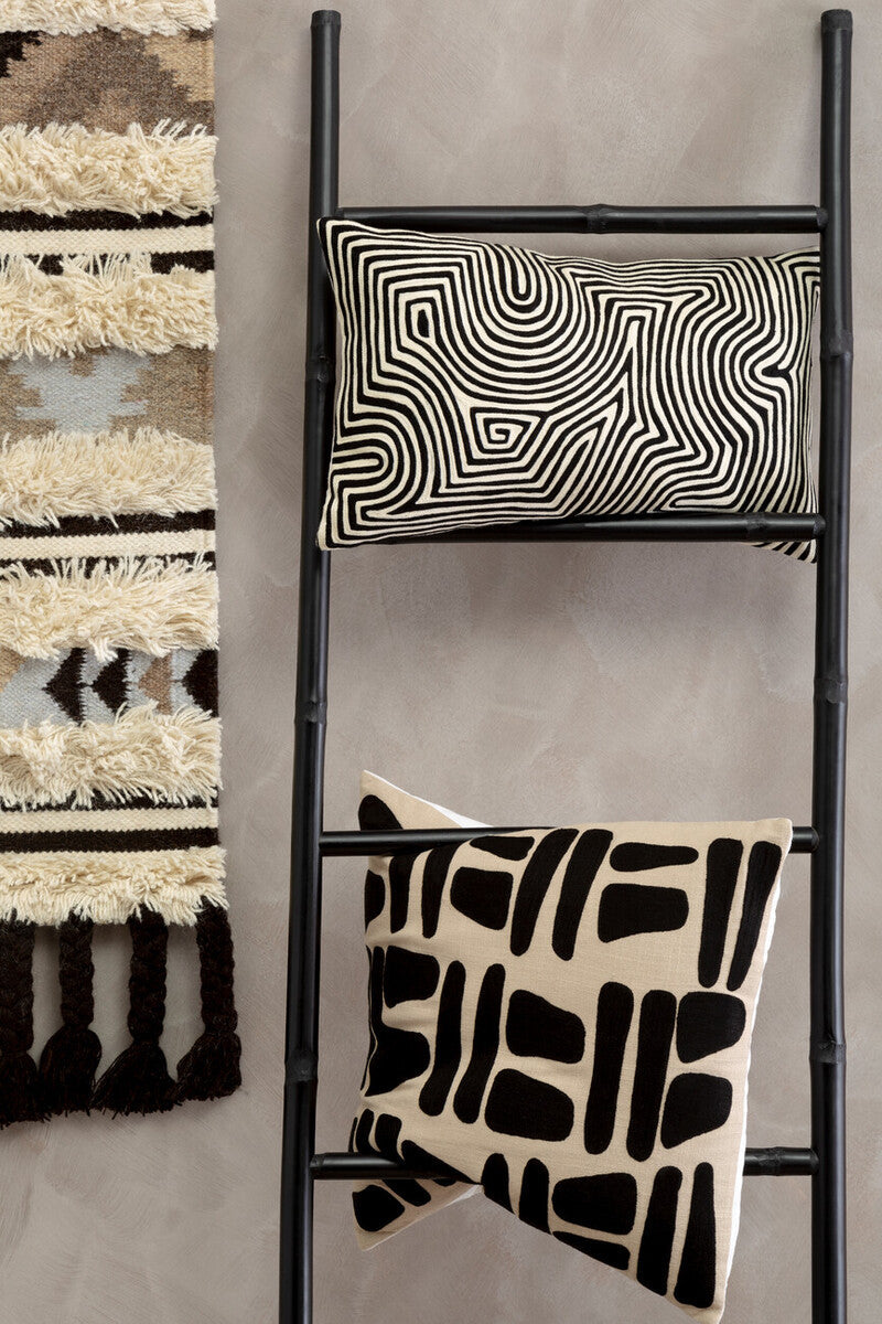 Bosie Ozella Black And White Embroidered Rectangular Cushion